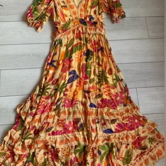 Far Rio Yellow Rio Tapestry Maxi Dress S - Picture 2 of 4
